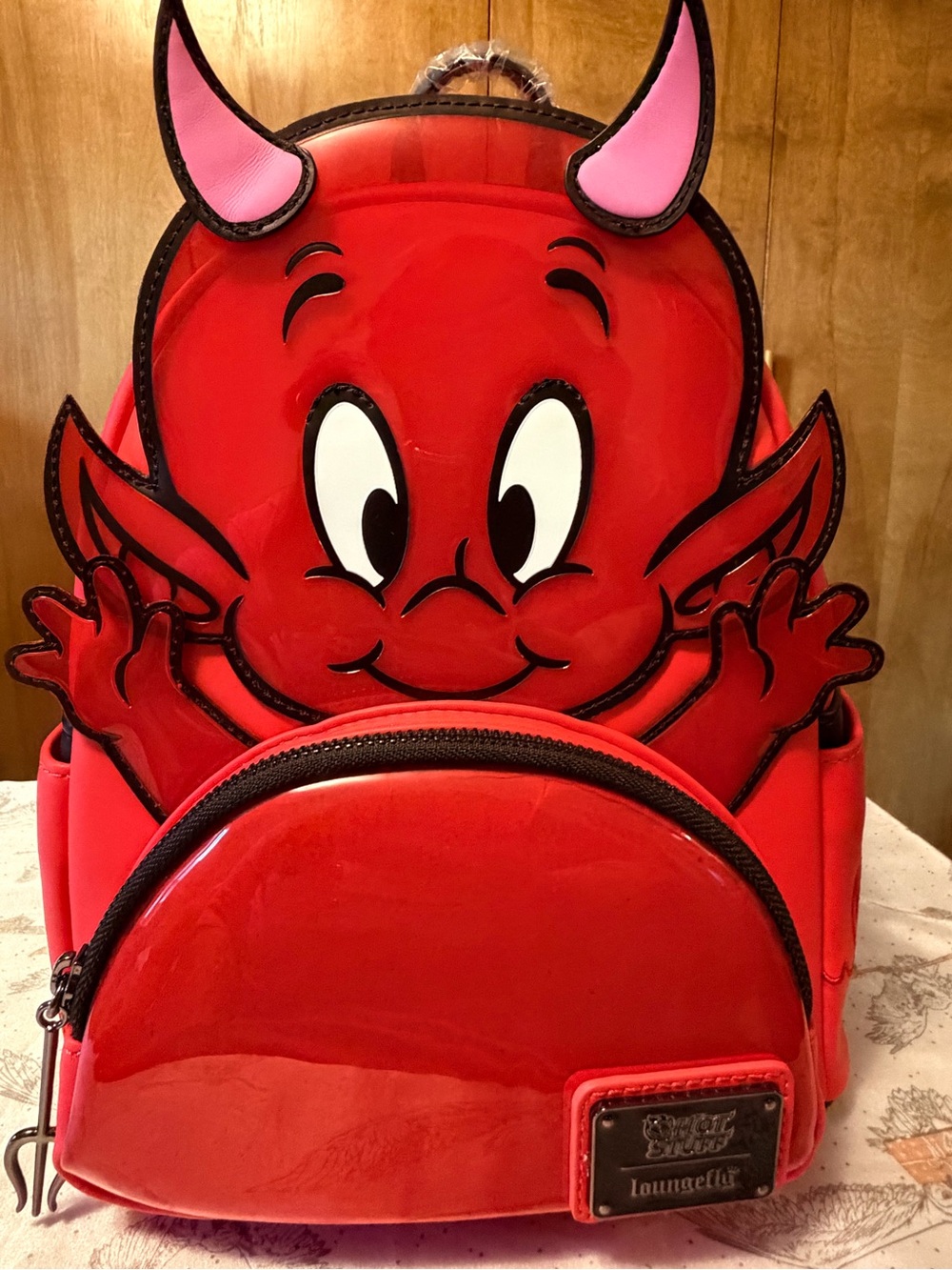 Loungefly Kids Red Devil Backpack with Pink Horns